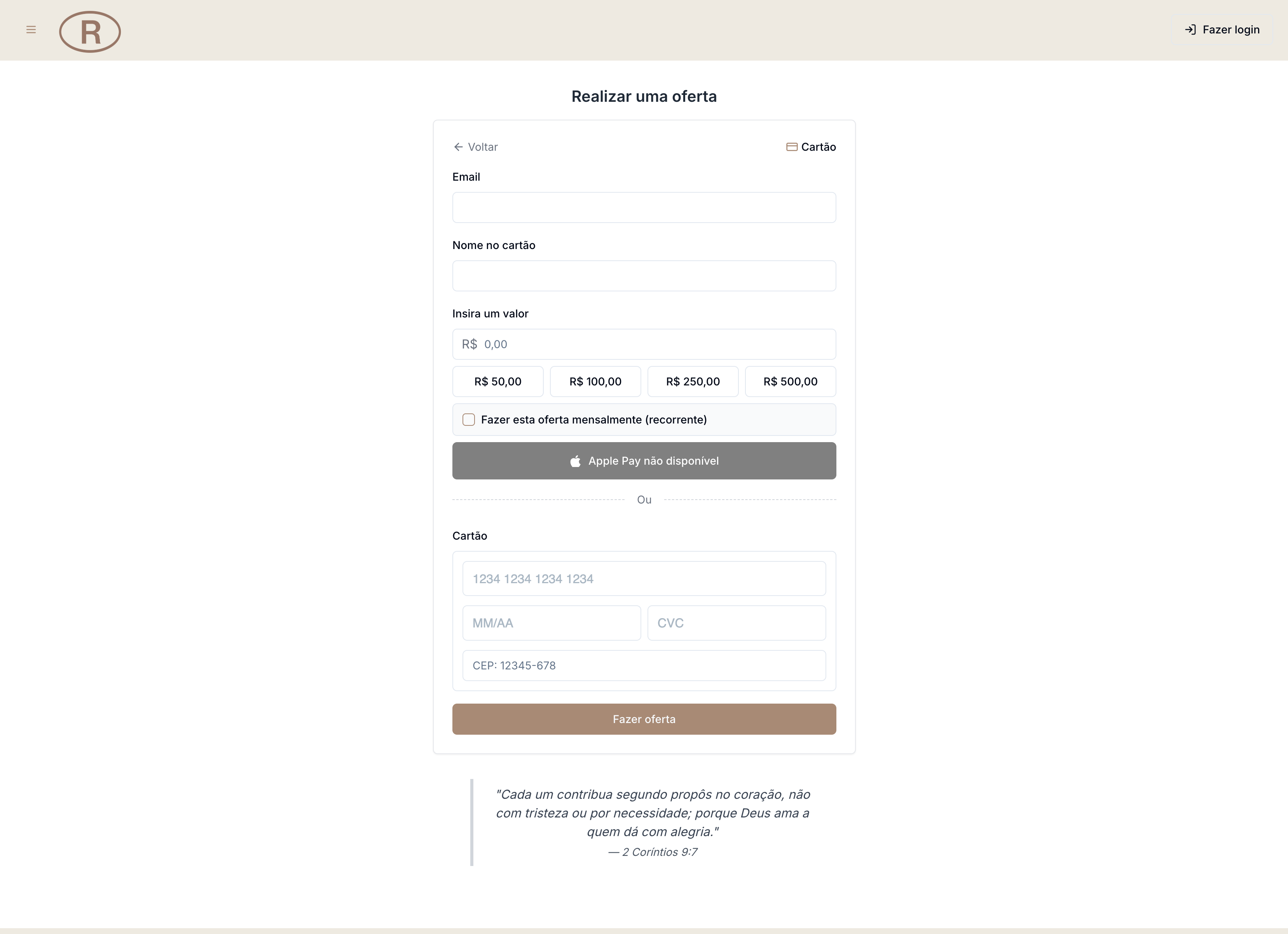 Sistema de doações online do RNO360
