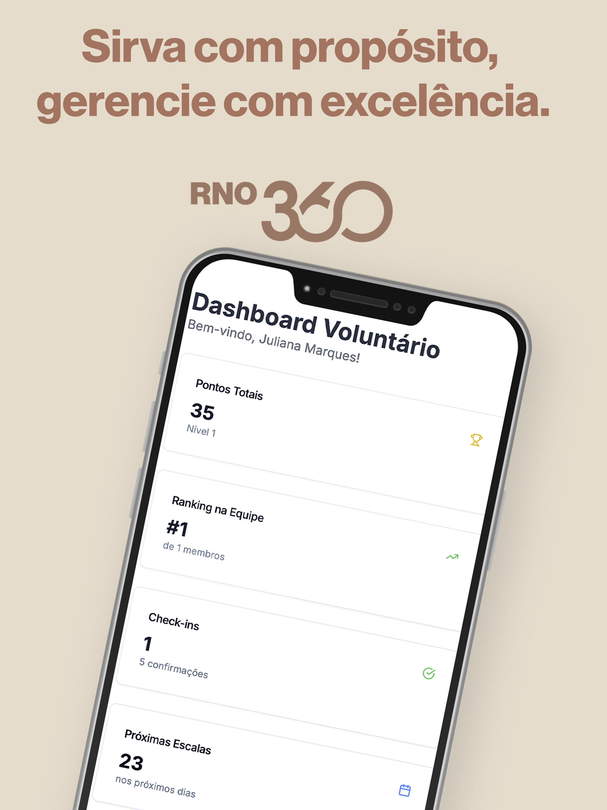 Dashboard do Voluntário - Sirva com propósito, gerencie com excelência